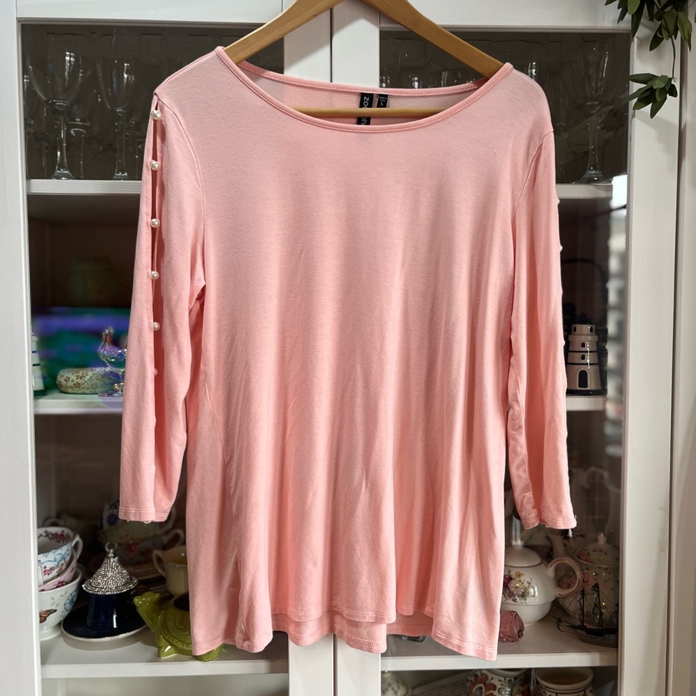 Zoe+Phoebe Chic Pink Long Sleeve Women's Top & Button Accents on Sleeve Size L